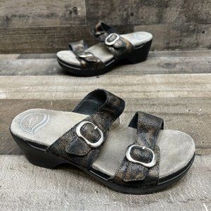 Dansko Womens Slide Double Strap Clog Sandals Brown/Black Print Leather Size 36